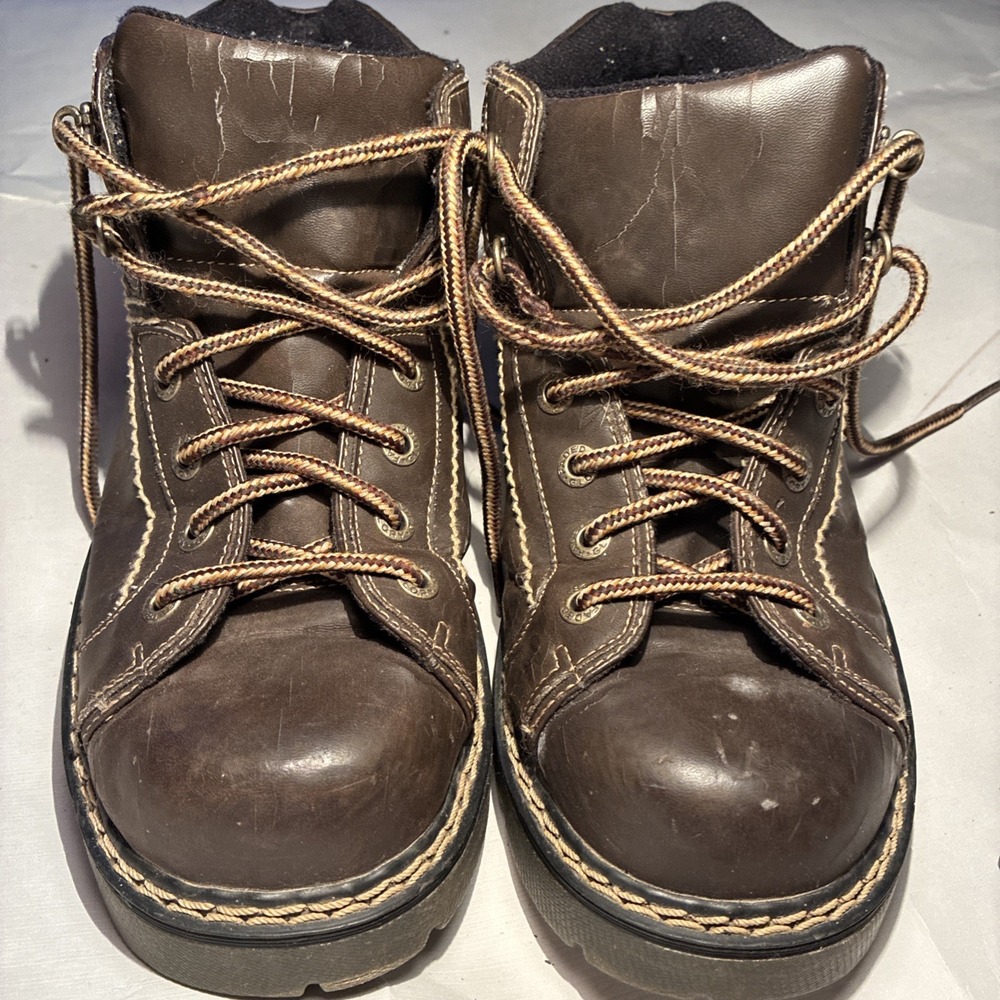 Faded Glory Josie Brown Ankle Boots Womens 10 Chunky Lug Sole Combat Work A1KJT